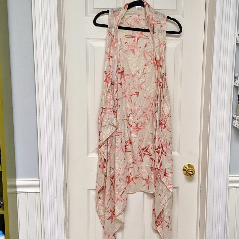 Ricki's Cream Swim Cover-Up Vest with Coral Pink Starfish Print